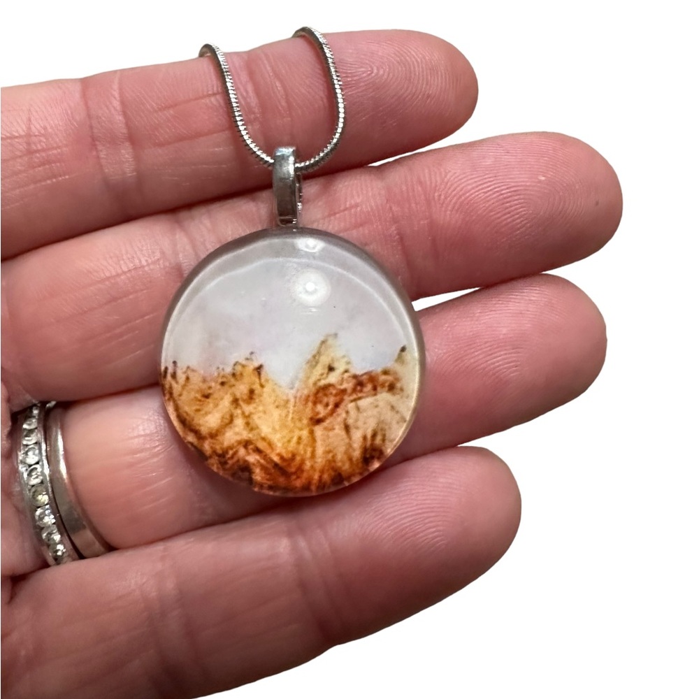 Mountain Scene Pendant Silver Necklace